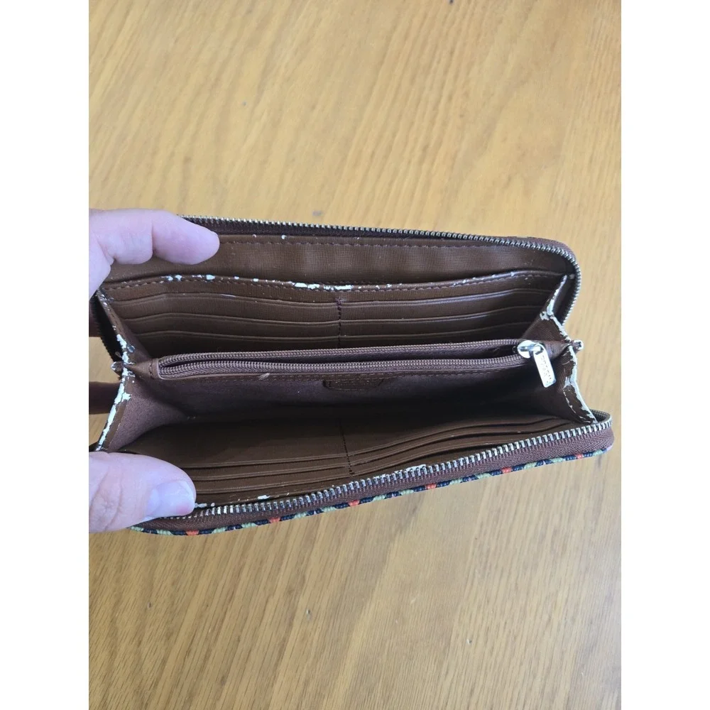 FOSSIL SYDNEY SIGNATURE ZIP CLUTCH WALLET WRISTLET Retro Funky Pattern